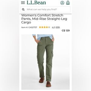 L.L. Bean Women’s Mid-Rise Straight Leg Cargo Pants - BLACK 12 Regular